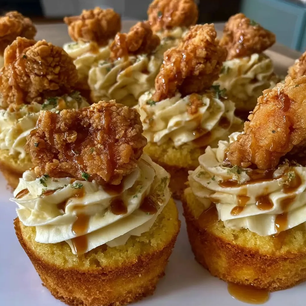 Ultimate Fried Chicken, Cornbread and Mashed Potato & Gravy Cupcakes with Southern Comfort